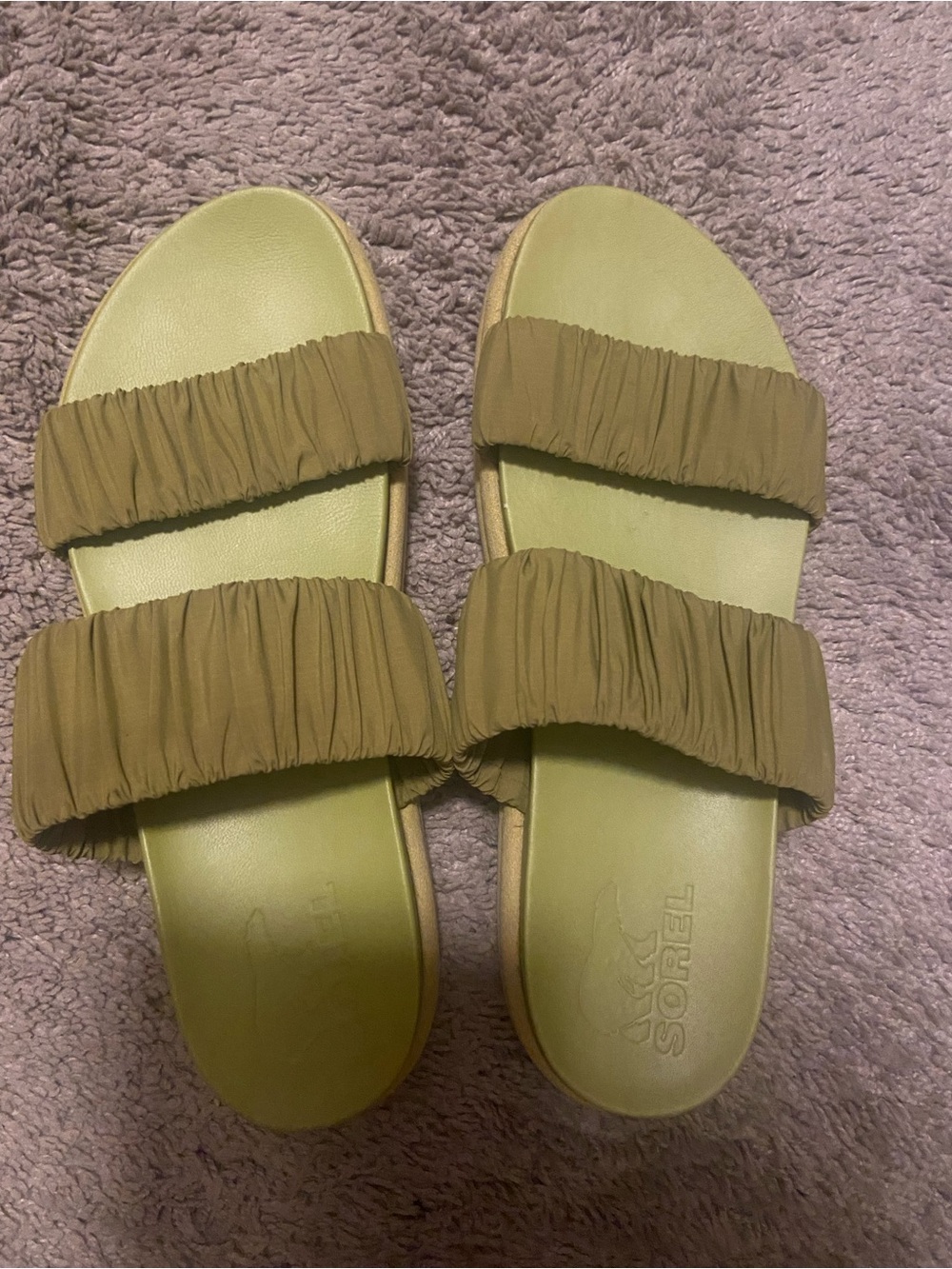 Sorel Olive Green Double-Band Slide Sandals